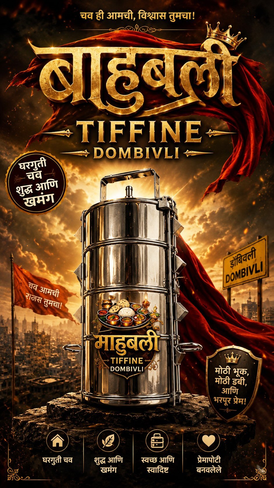 Bahubali Tiffin Dombivli launch artwork from Kartik Bhojanalay Instagram